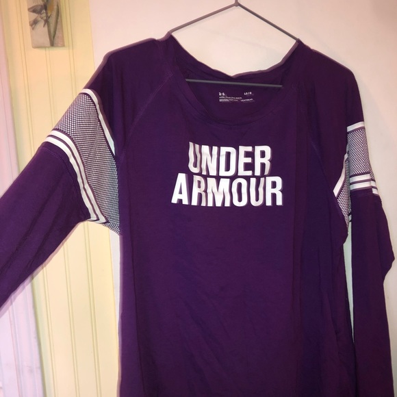 Under Armour dark purple&white workout shirt. - Picture 2 of 4